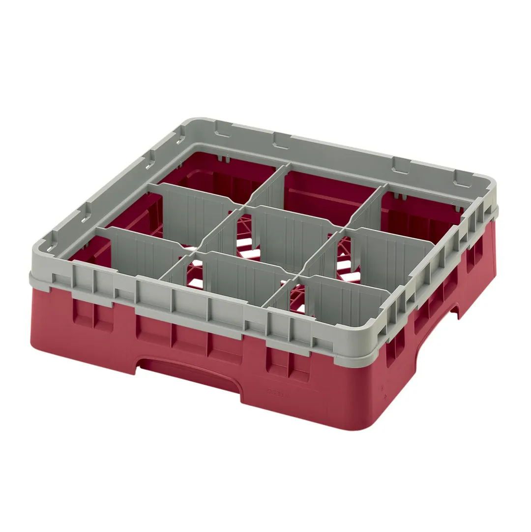 Cambro 9S318416 Camrack Glass Rack, Full Size, 19-3/4 x 19-3/4 x 5-5/8, 9 Compartments, Cranberry Red, HACCP Compliant, NSF Certified