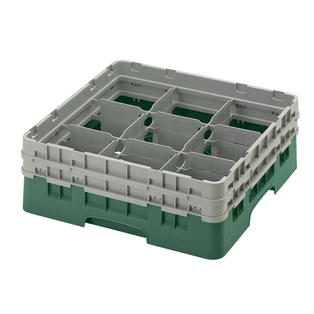 Cambro 9S434119 Camrack Glass Rack, Full Size, Sherwood Green, 19-3/4" x 19-3/4" x 7-1/4", 9 Compartments, 5-7/8" Max Dia, HACCP Compliant, NSF Certified