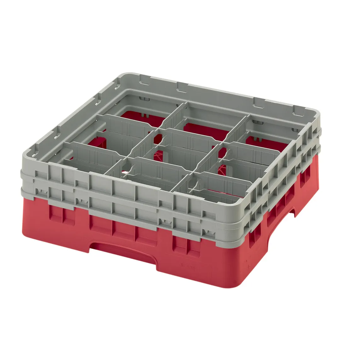 Cambro 9S434163 Camrack Glass Rack, Red, Full Size, 19-3/4 x 19-3/4 x 7-1/4, 9 Compartments, 5-7/8 Max Dia, HACCP Compliant, NSF