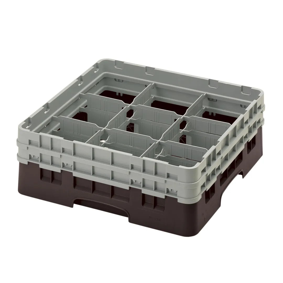 Cambro 9S434167 Camrack Glass Rack, Full Size, Brown, 19-3/4" x 19-3/4" x 7-1/4", 9 Compartments, 5-7/8" Max Dia, HACCP Compliant, NSF