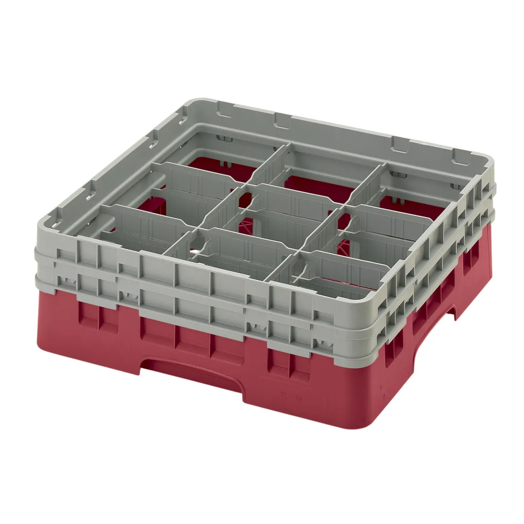 Cambro 9S434416 Camrack Glass Rack, Full Size, Cranberry Red, 19-3/4" x 19-3/4", 9 Compartments, 5-7/8" Max Dia, HACCP Compliant