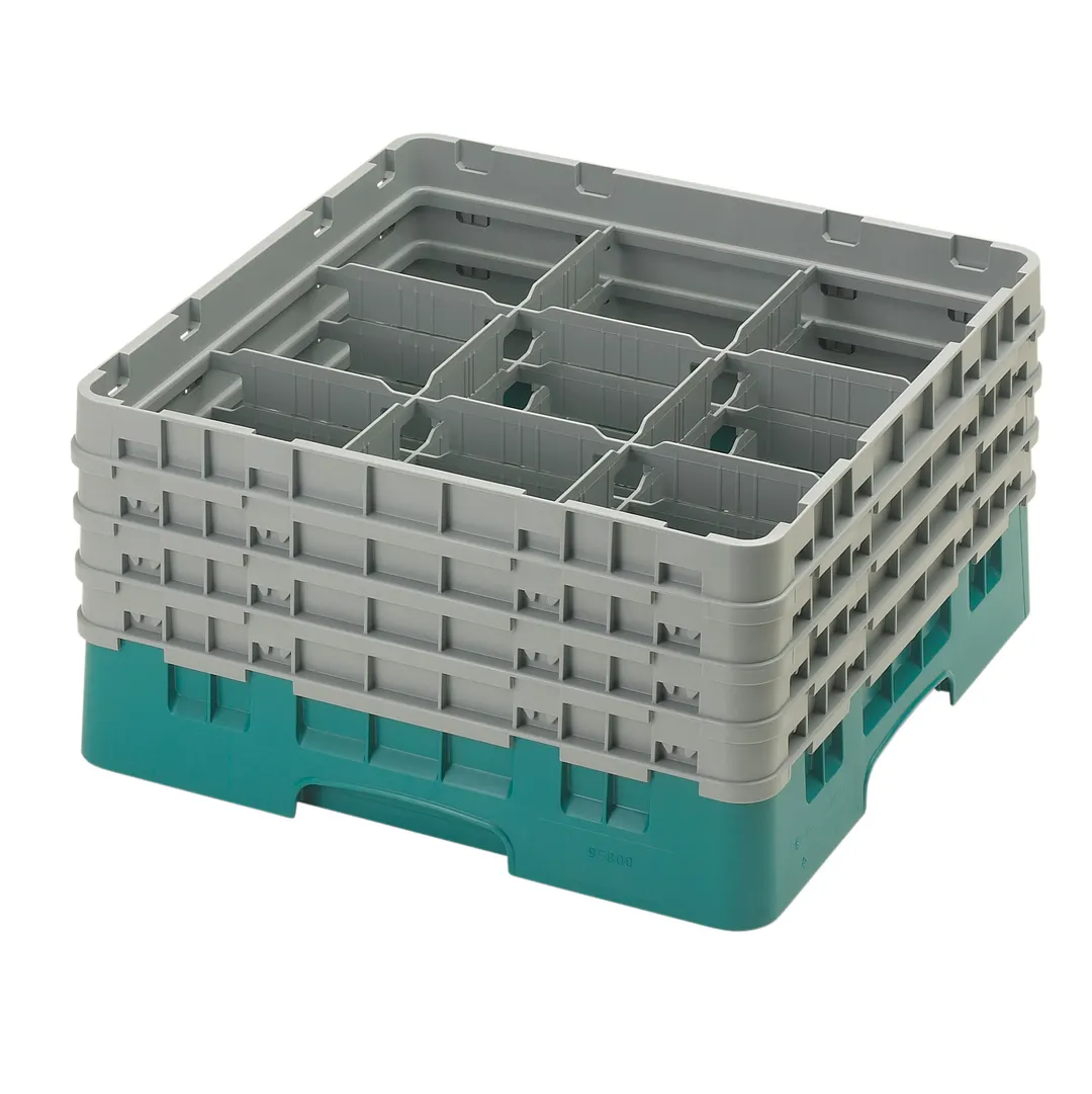 Cambro 9S800414 Camrack Glass Rack, Full Size, Teal, 19-3/4 x 19-3/4 x 10-1/2, 9 Compartments, 5-7/8 Max Dia, 8-1/2 Max Height, HACCP Compliant, NSF
