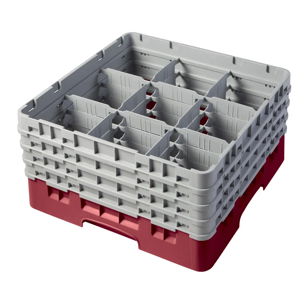 Cambro 9S800416 Camrack Glass Rack, Full Size, 19-3/4 x 19-3/4, 9 Compartments, Cranberry Red, HACCP Compliant, NSF Certified