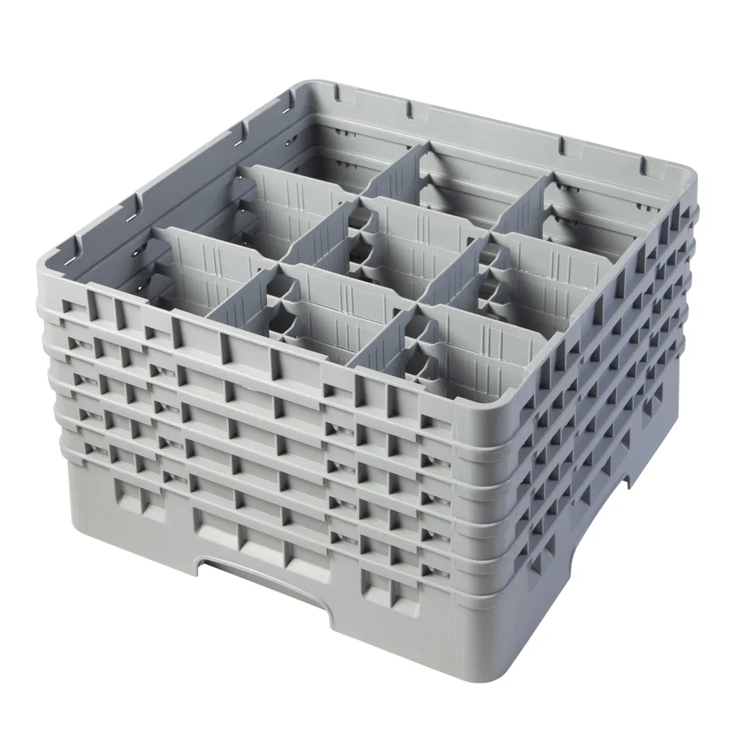 Cambro 9S958151 Camrack Glass Rack, Full Size, Soft Gray, 19-3/4 x 19-3/4 x 12-1/8, 9 Compartments, 5-7/8 Max Dia, HACCP Compliant, NSF