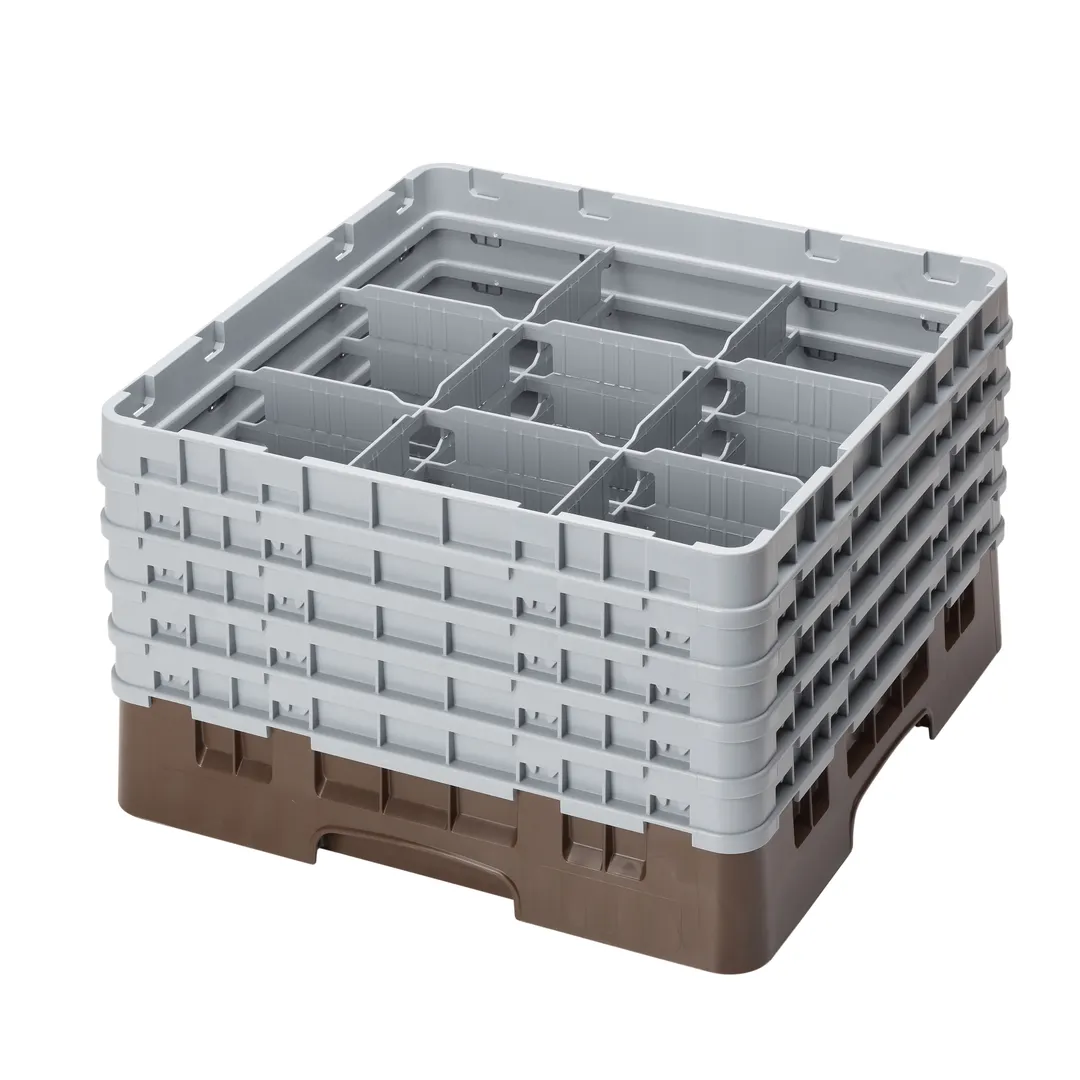 Cambro 9S958167 Camrack Glass Rack, Full Size, Brown, 19-3/4 x 19-3/4, 9 Compartments, 5-7/8 Max Dia, HACCP Compliant