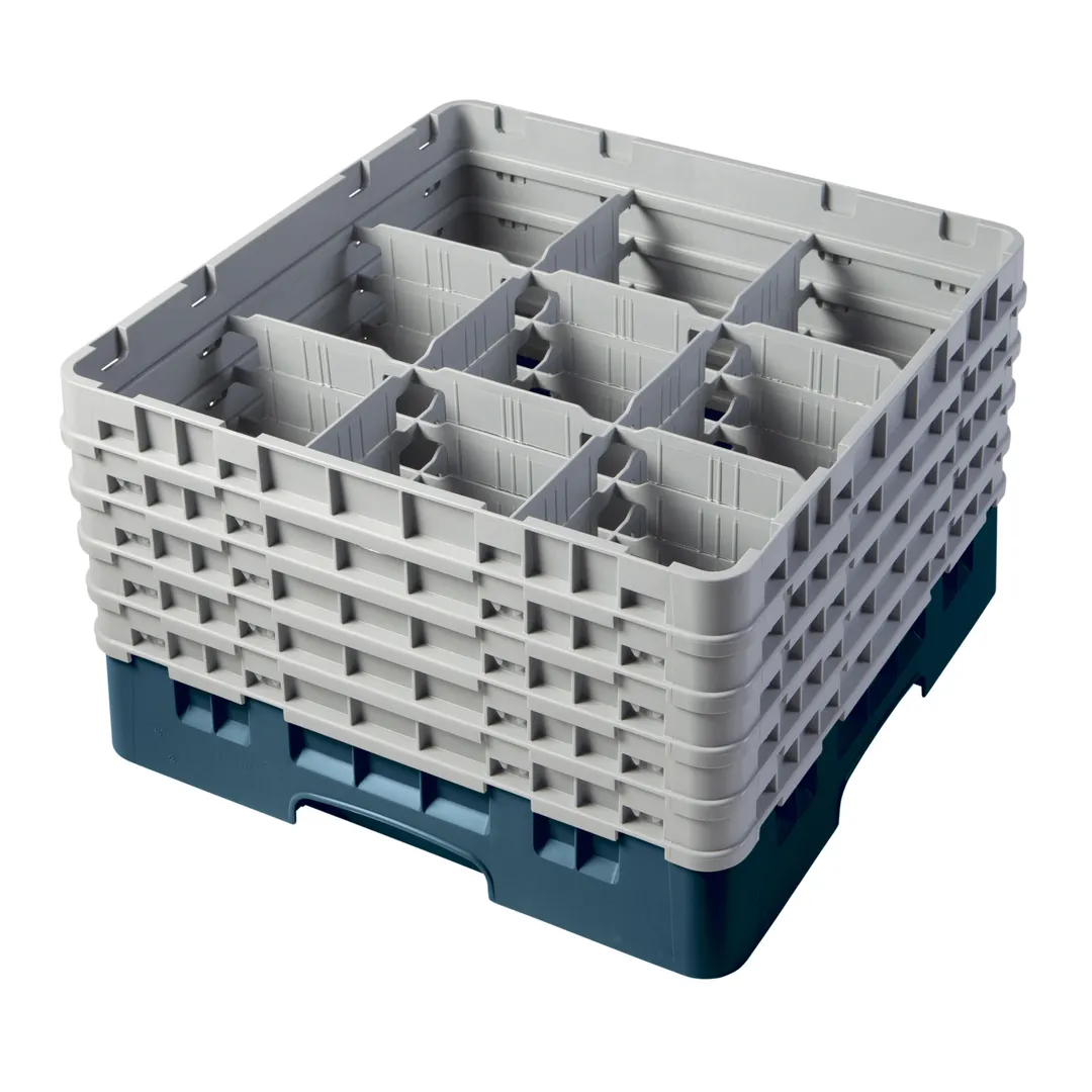 Cambro 9S958414 Camrack Glass Rack, Teal, Full Size, 19-3/4 x 19-3/4 x 12-1/8, 9 Compartments, 5-7/8 Max Dia, HACCP Compliant