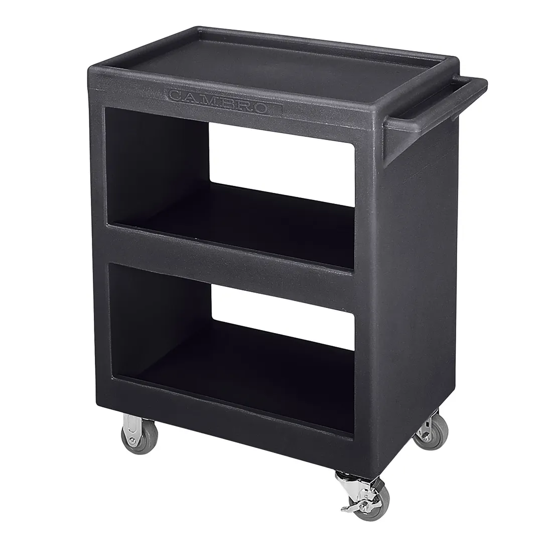 Cambro SC225S110 NSF Black Polyethylene 3-Shelf Service Cart - 28" x 16" x 32.25"