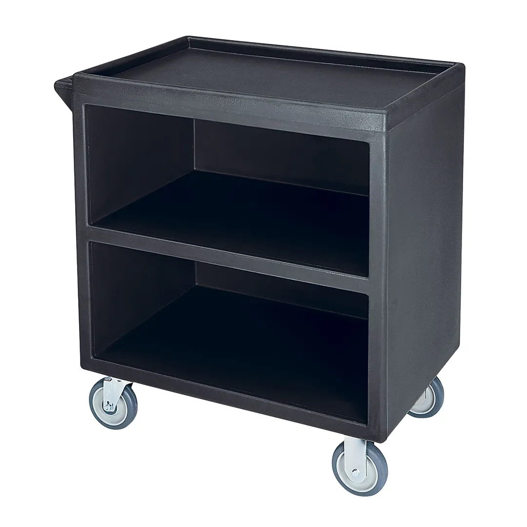 Cambro SC330S110 NSF Black Polyethylene 3-Shelf Service Cart - 33.13" x 20" x 34.63"