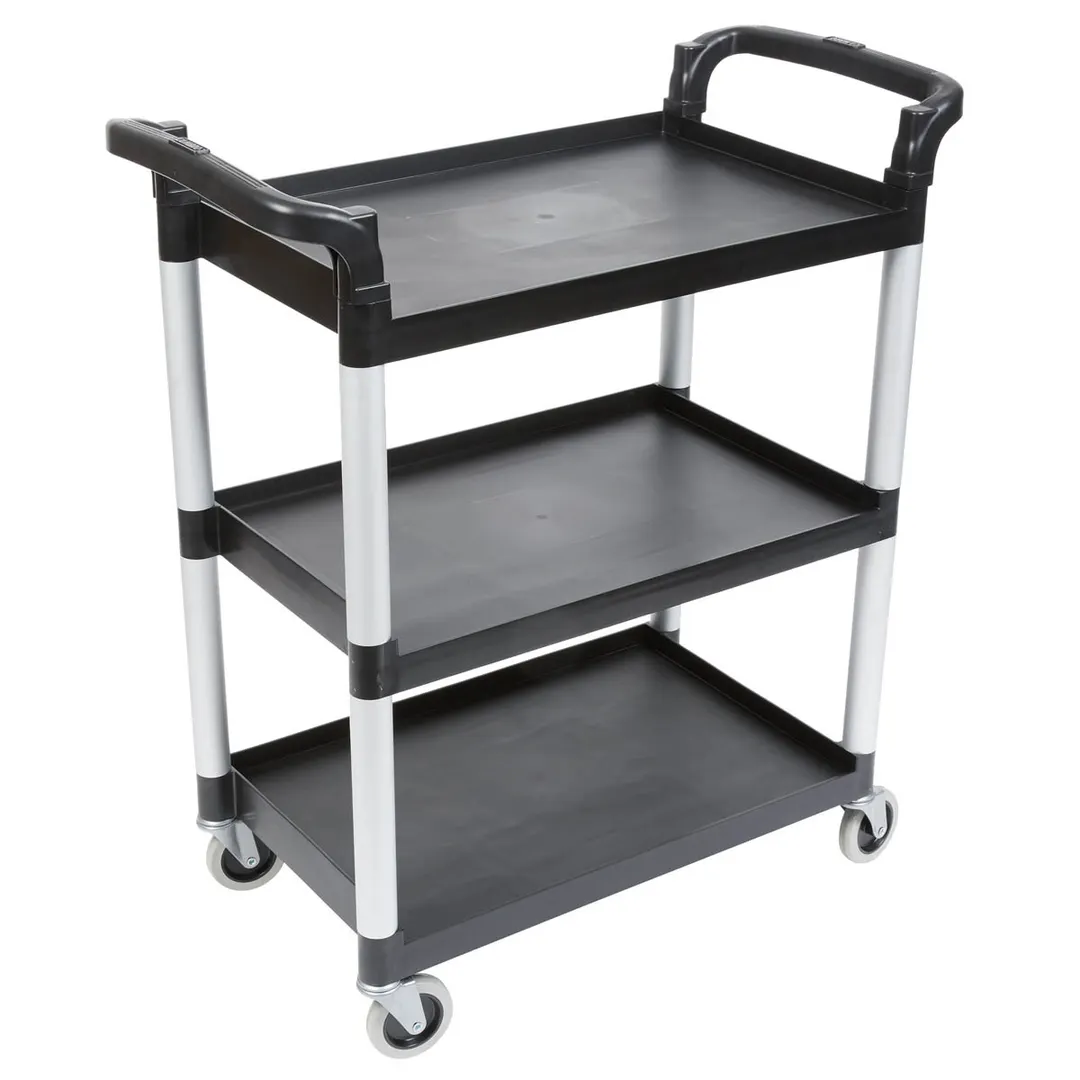 Cambro BC331KD110 Black Polyethylene 3-Shelf Service Cart w/ 300 lb Capacity