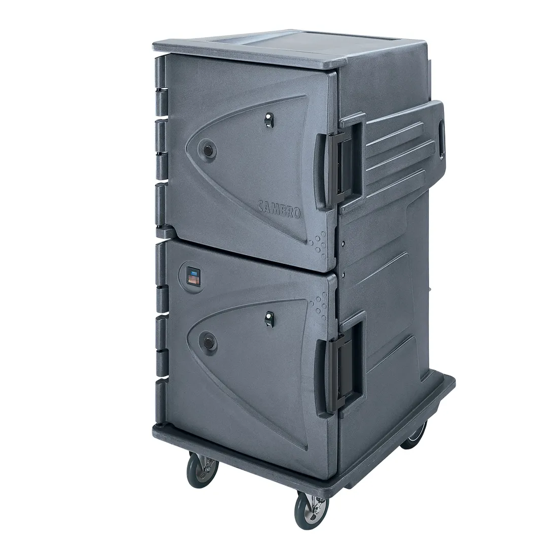 Cambro CMBH1826TBF191 Camtherm Hot Cart, 64.4"H, 2-Door, Polyethylene, Granite Gray, 12x18" & 24x12" Pans, 1587W, Mobile