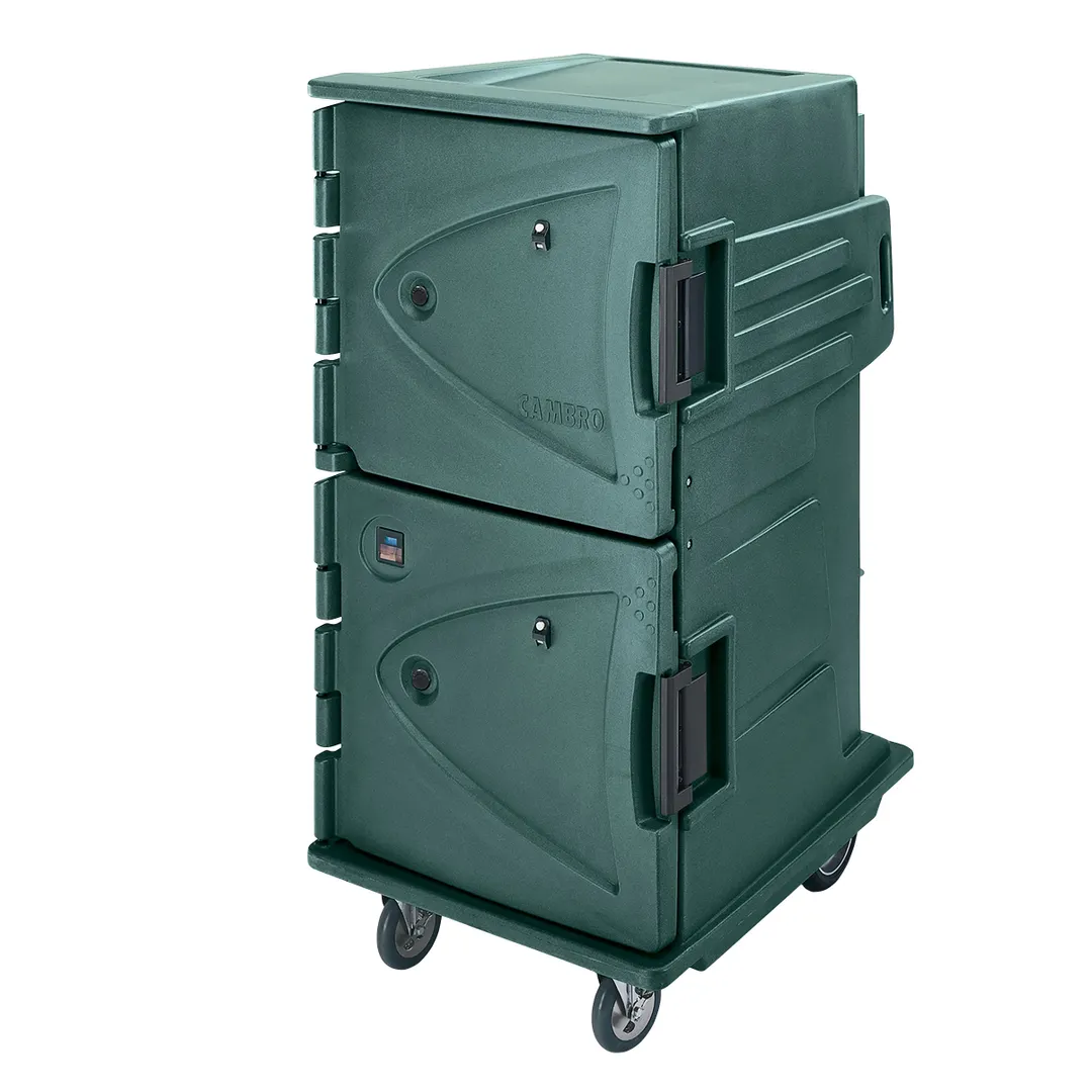 Cambro CMBHC1826TSF192 Camtherm Hot/Cold Cart, 30.5"W x 39"D x 64.4"H, 2-Compartment, Double Door, Granite Green, ENERGY STAR