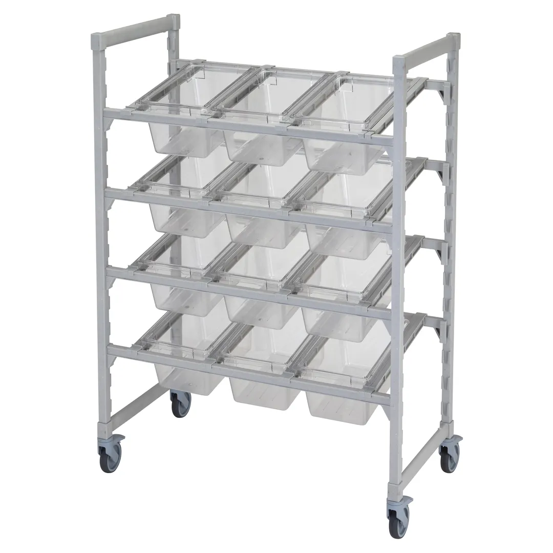Cambro CPM244867FX1480 Mobile Flex Station Display Rack w/ (4) Open Shelves, Steel/Poly