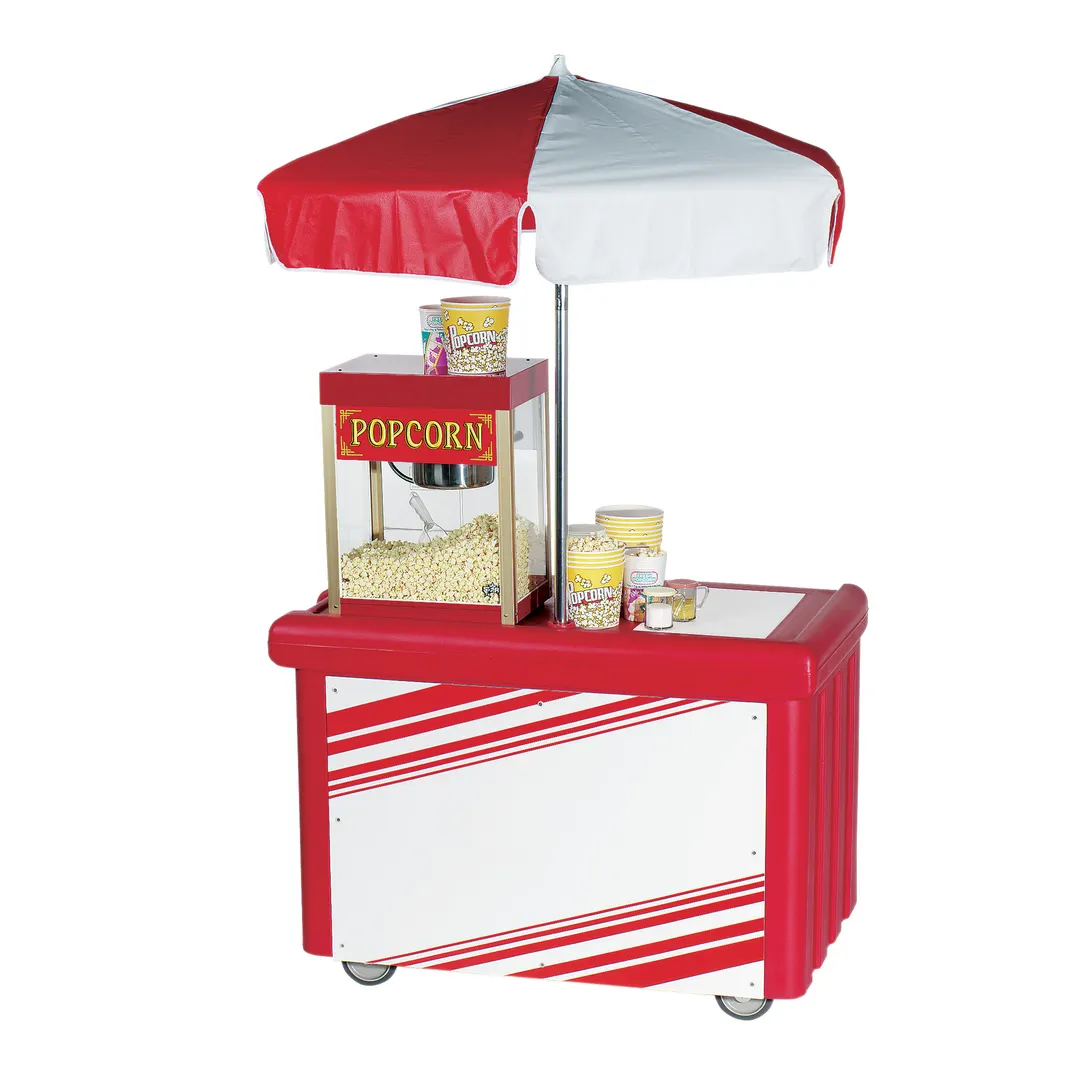Cambro CVC55158 Camcruiser Hot Red Vending Cart w/ Umbrella, 1 Counter Well, 2 Compartments