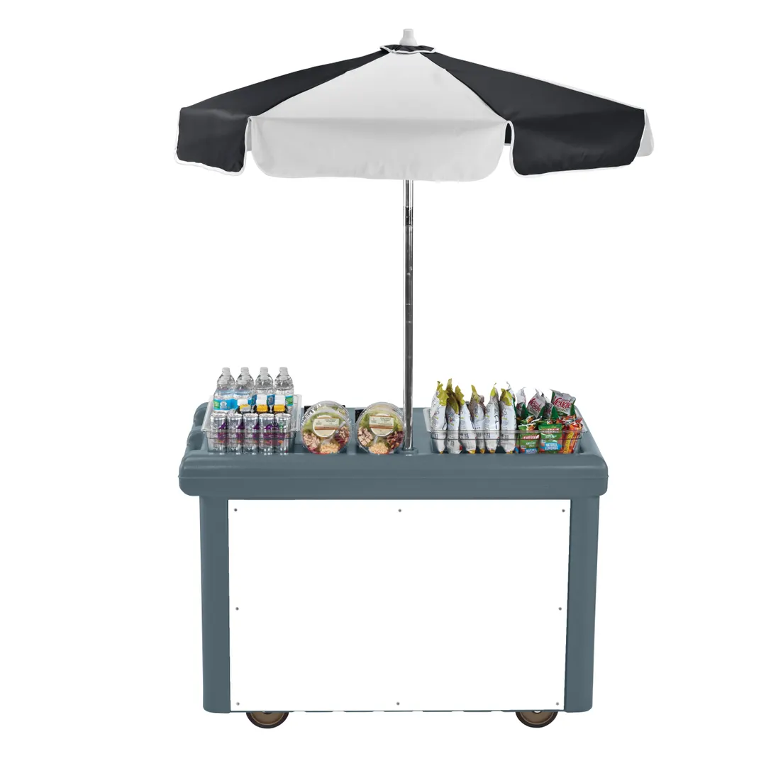 Cambro CVC55191 Camcruiser Granite Gray Vending Cart w/ Umbrella, 1 Counter Well, 2 Compartments