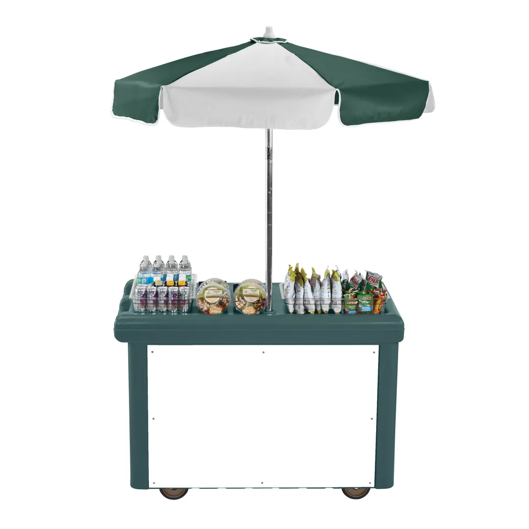 Cambro CVC55192 Camcruiser Granite Green Vending Cart w/ Umbrella, 1 Counter Well, 2 Compartments