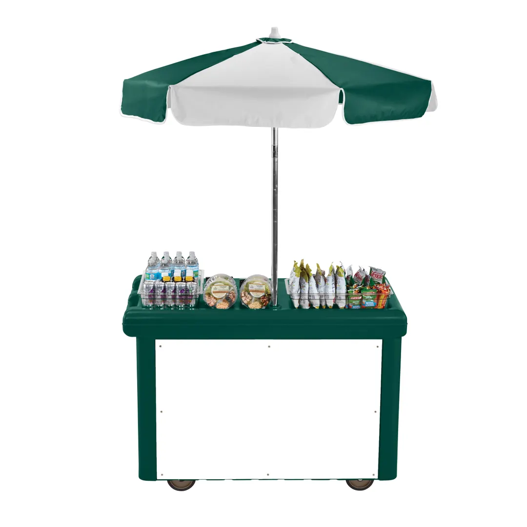 Cambro CVC55519 Camcruiser Green Vending Cart w/ Umbrella, 1 Counter Well, 2 Compartments