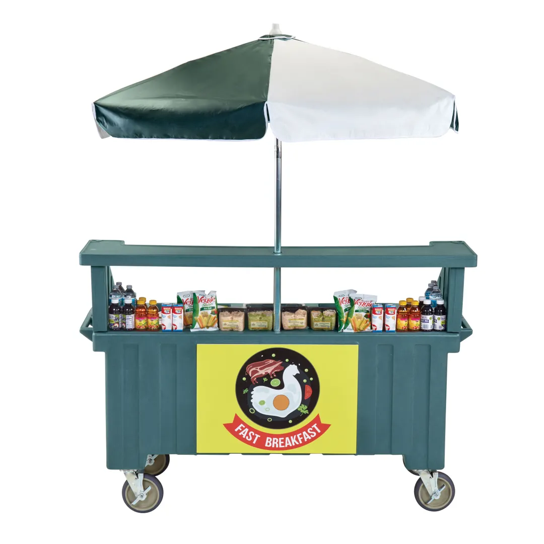 Cambro CVC724192 Camcruiser Granite Green Vending Cart w/ Umbrella, 4 Counter Wells, 3 Compartments
