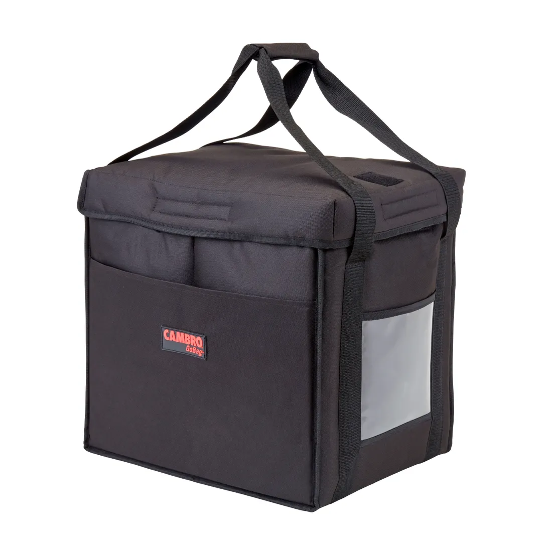Cambro GBD121515110 GoBag Delivery Bag, Medium, 12" x 15" x 15", Folding, Black Nylon, Velcro Lid, Ticket Pouch, Sewn-in Straps, Side Pocket, High Density Insulation