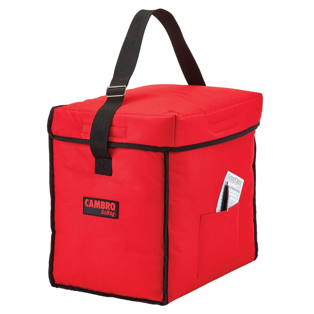 Cambro GBD13913521 GoBag Delivery Bag, Small, 13"x9"x13", Cambro Red, Nylon, Velcro Lid, Adjustable Strap, High Density Insulation