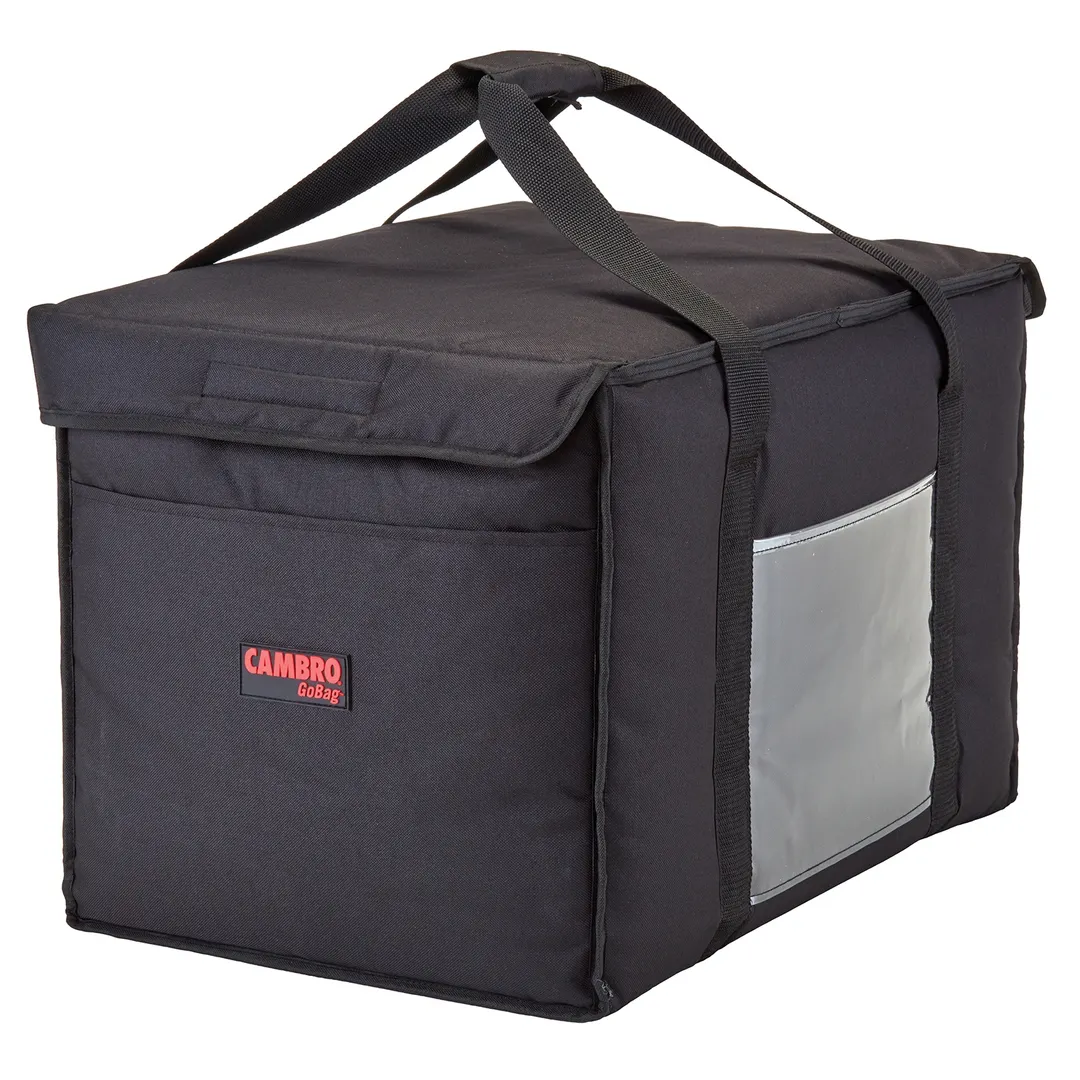 Cambro GBD211414110 GoBag Delivery Bag, Large 21" x 14" x 14", Black Nylon Insulated Food Carrier with Velcro Lid