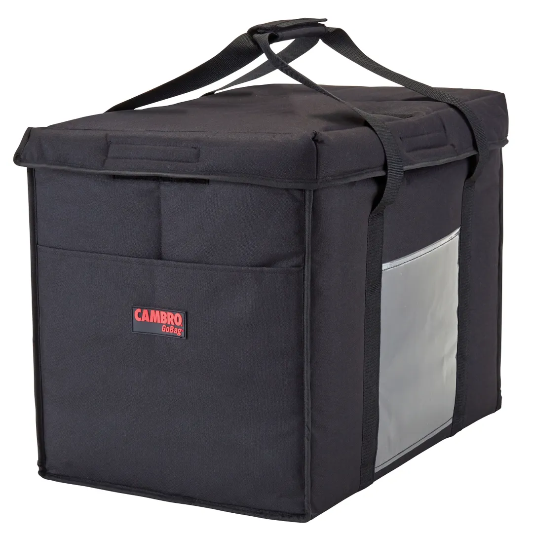 Cambro GBD211417110 GoBag Delivery Bag, Large 21"x14"x17", Black Nylon, Folding, Velcro Lid, High Density Insulation