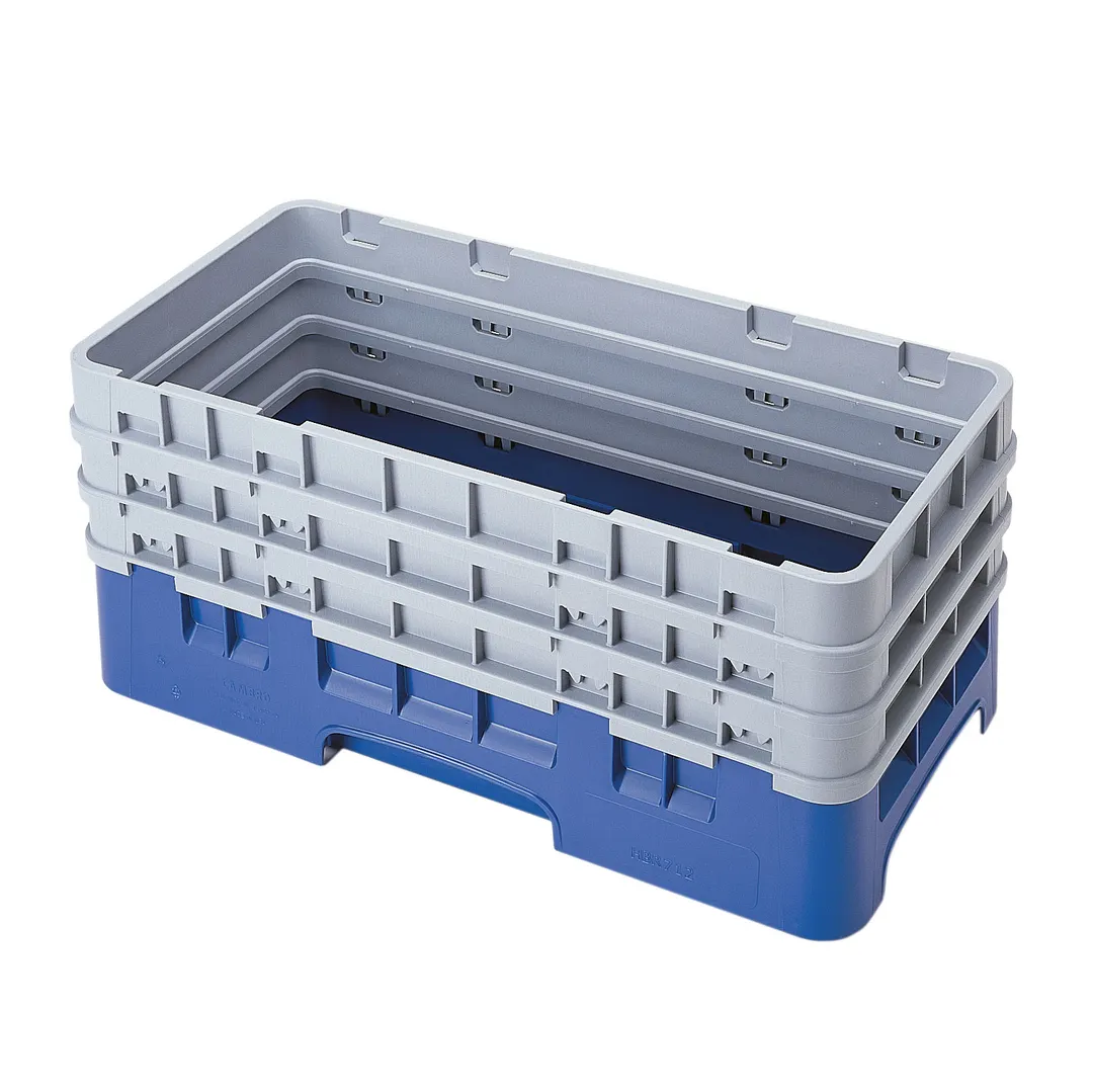Cambro HBR712186 Camrack Base Rack, Half Size, Navy Blue, Polypropylene, 19-3/4" x 9-7/8", 8-1/8" Inside Rack Height, with 3 Soft Gray Extenders