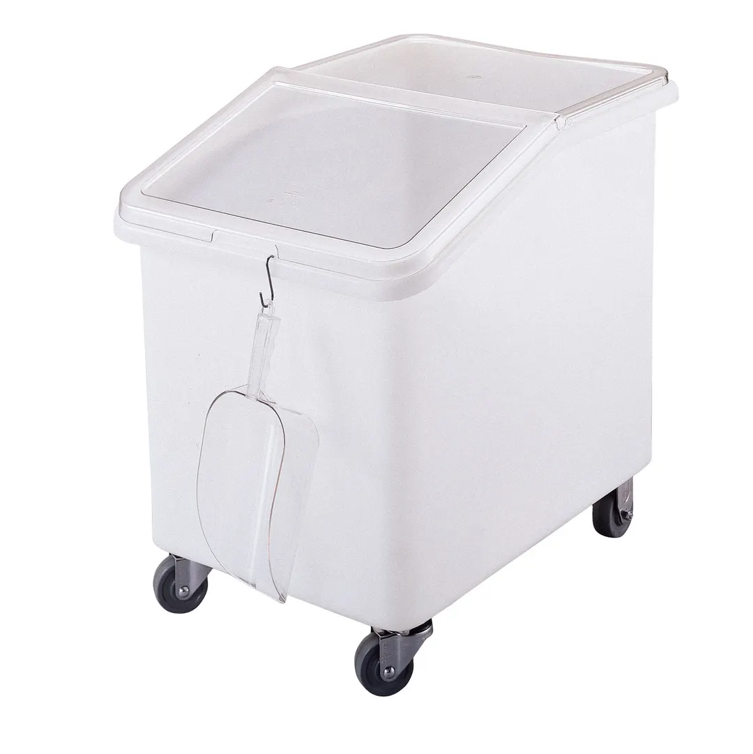 Cambro IBS37148 Mobile Bin, 37‑Gallon White Polyethylene, Sliding Lid, Front S‑Hook, 3″ Casters, NSF