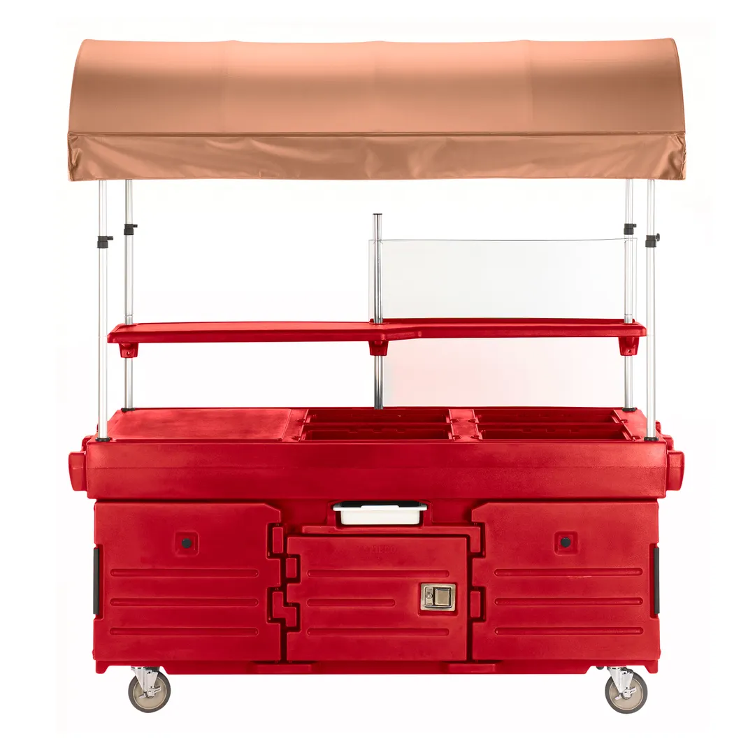 Cambro KVC854C158 CamKiosk Polyethylene Hot Red Vending Cart w/ 4 Pan Wells and Canopy