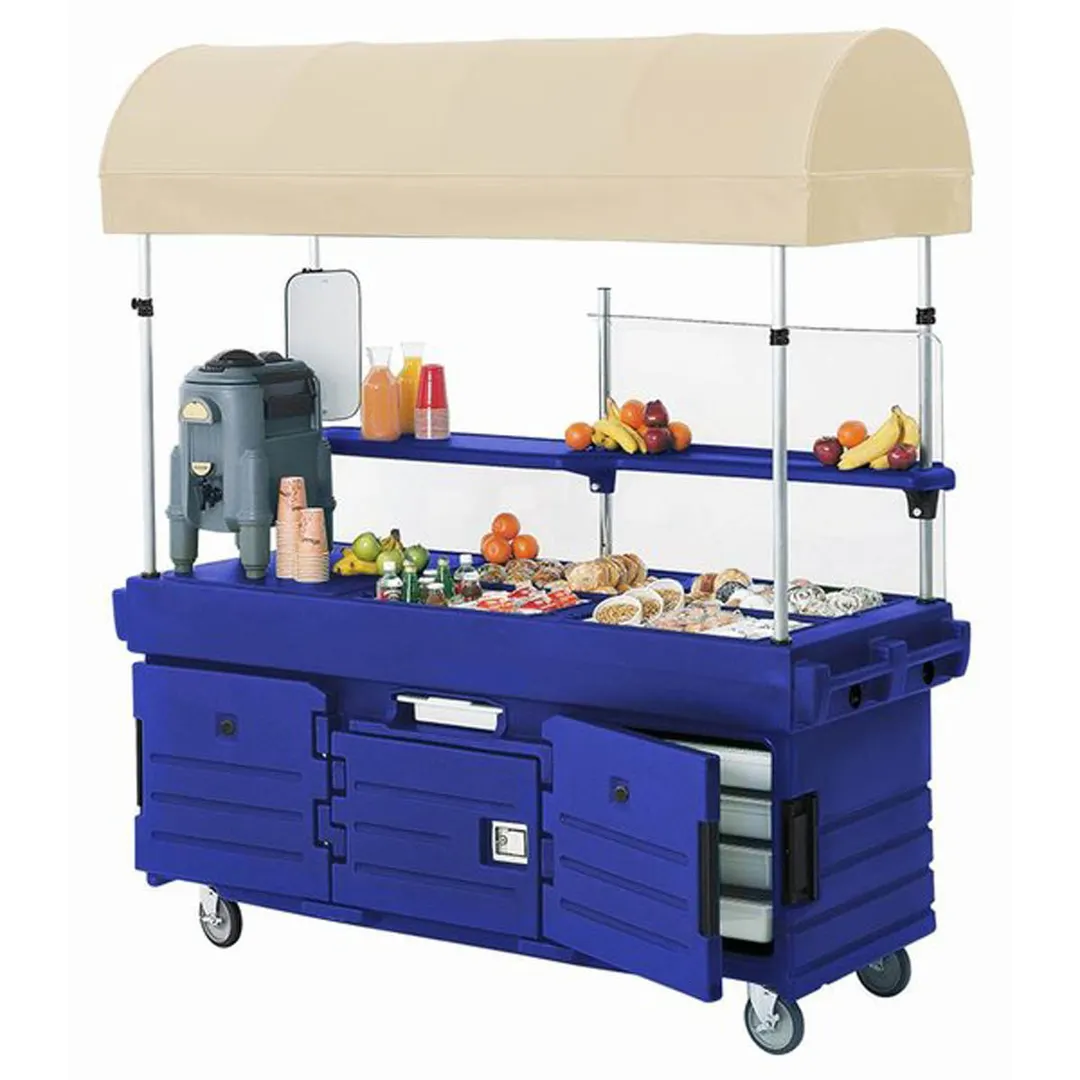 Cambro KVC854C186 CamKiosk Polyethylene Navy Blue Vending Cart w/ 4 Pan Wells and Canopy