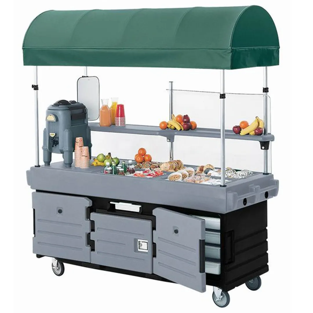 Cambro KVC854C186 CamKiosk Polyethylene Navy Blue Vending Cart w/ 4 Pan Wells and Canopy