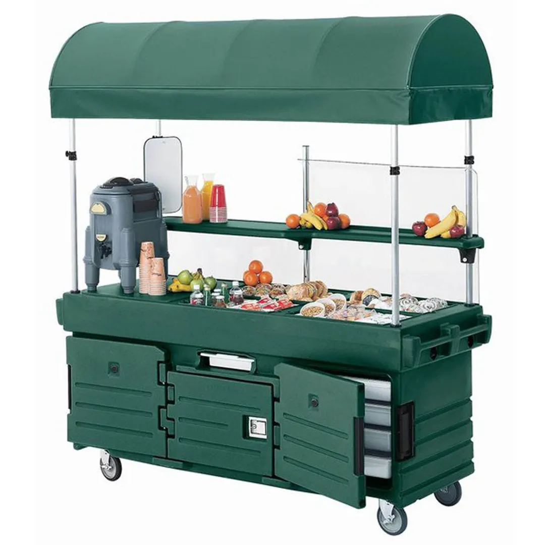 Cambro KVC854C186 CamKiosk Polyethylene Navy Blue Vending Cart w/ 4 Pan Wells and Canopy