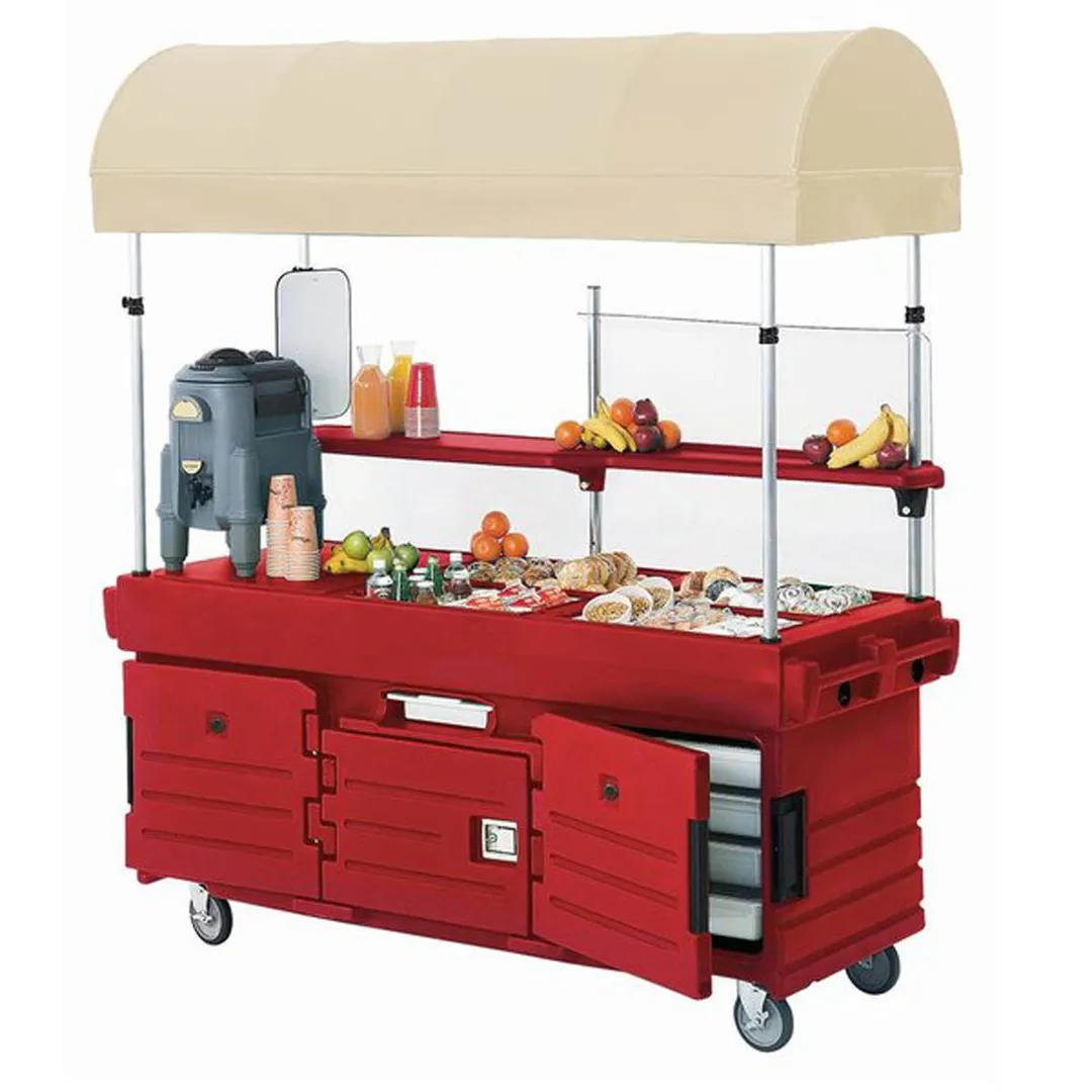 Cambro KVC854C186 CamKiosk Polyethylene Navy Blue Vending Cart w/ 4 Pan Wells and Canopy