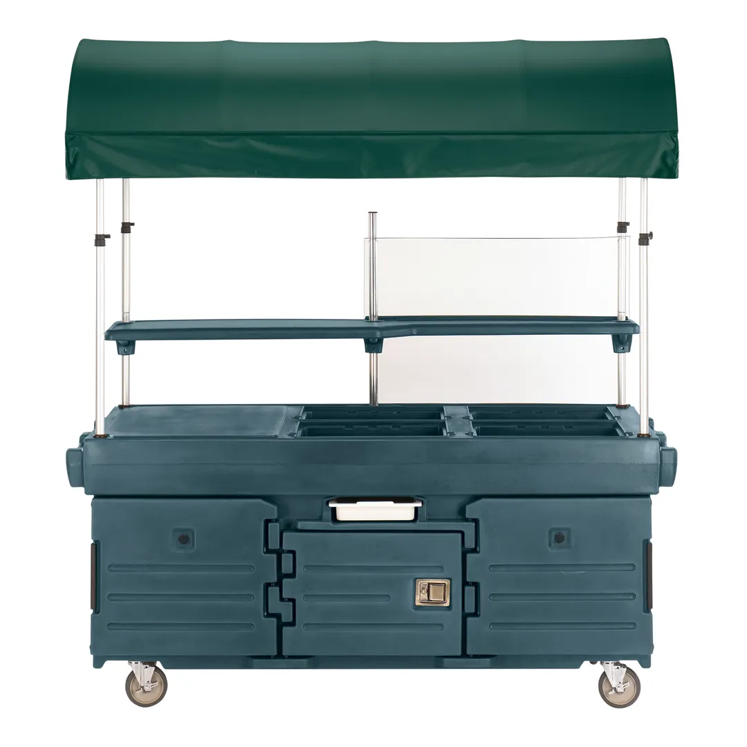 Cambro KVC854C192 CamKiosk Polyethylene Granite Green Vending Cart w/ 4 Pan Wells and Canopy