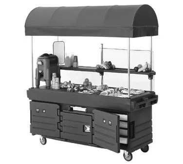 Cambro KVC854C426 CamKiosk Polyethylene Black / Granite Gray Vending Cart w/ 4 Pan Wells and Canopy