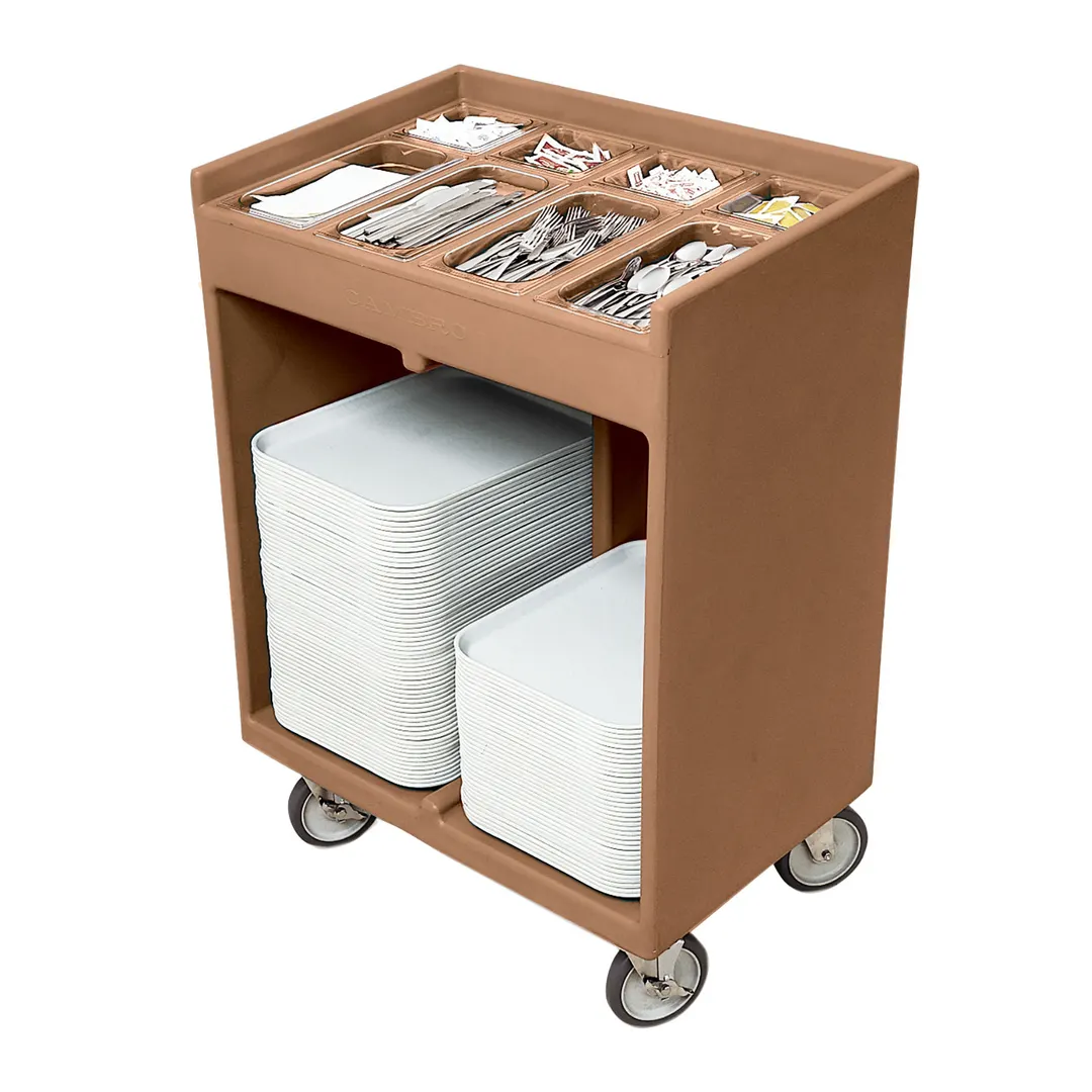 Cambro TC1418157 Coffee Beige Tray & Silver Cart with Pans & Vinyl Cover, (8) Compartments