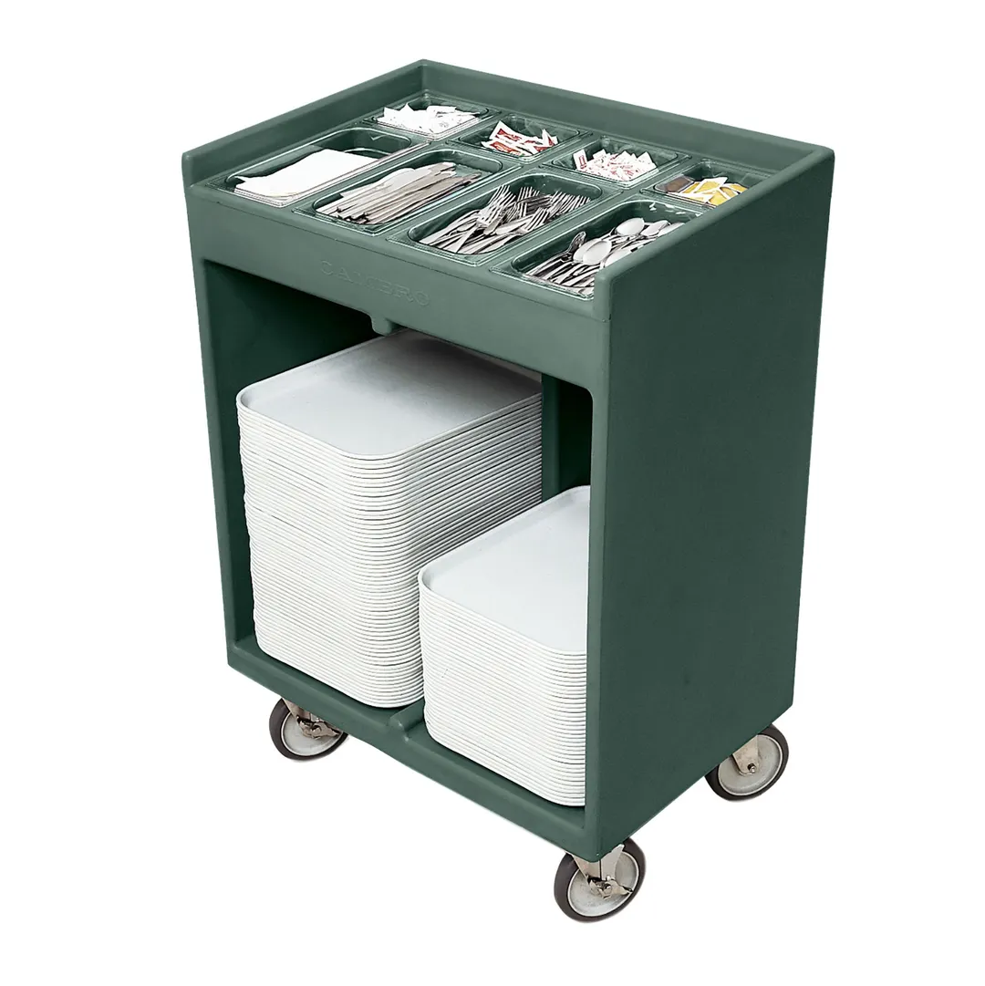 Cambro TC1418192 Granite Green Tray & Silver Cart with Pans & Vinyl Cover, (8) Compartments