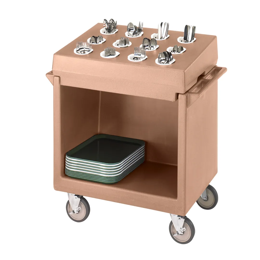 Cambro TDCR12157 Coffee Beige Dish Cart & Cutlery Rack w/ Vinyl Cover, (12) Compartments