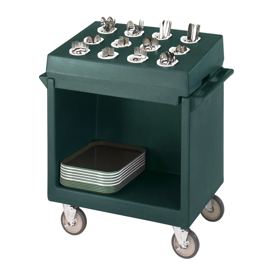 Cambro TDCR12192 Granite Green Dish Cart & Cutlery Rack w/ Vinyl Cover, (12) Compartments