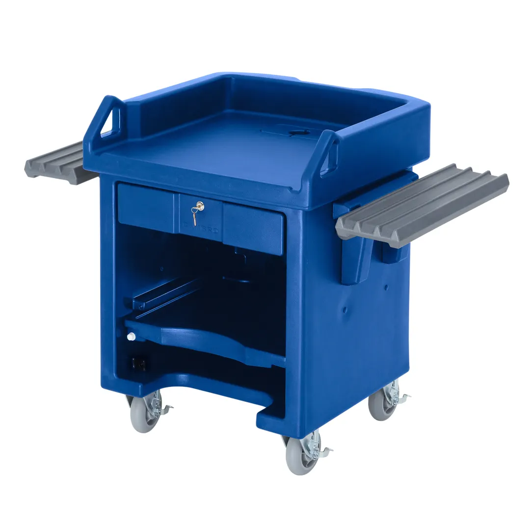 Cambro VCSWR186 Versa Cash Register Cart, 52-3/4L x 32W x 43H, Navy Blue, Lockable Center Drawer, Adjustable Shelf, Polyethylene Construction