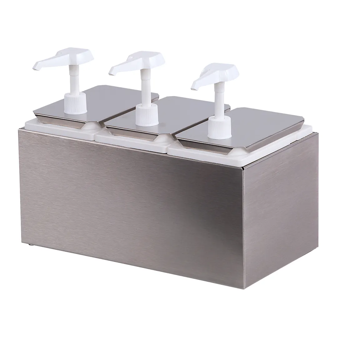 Carlisle 38503 Topping Dispenser, 14-7/16" L x 7-3/4" W x 12-1/2" H, 3 Pumps, 3 2-1/2 Qt Jars, Steel