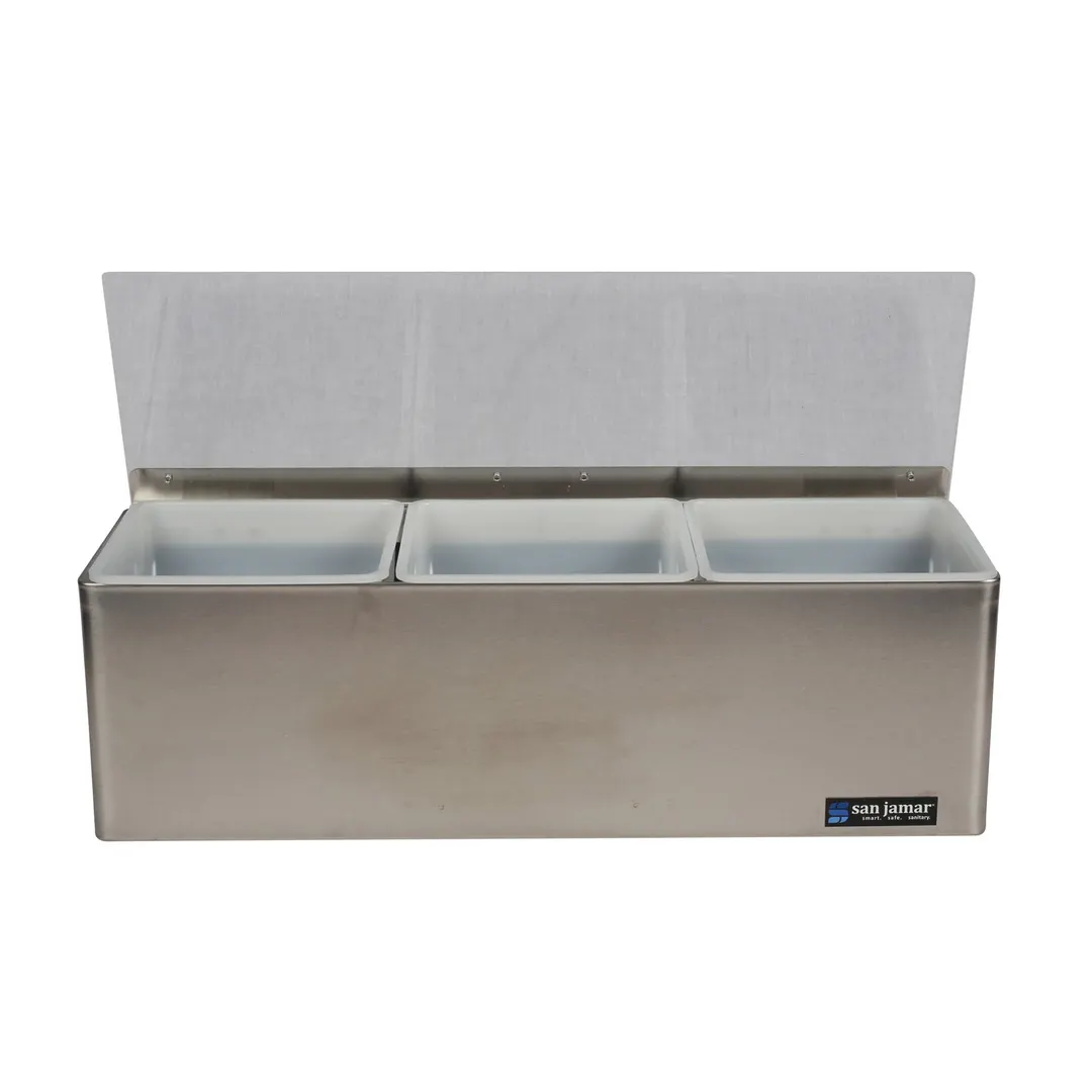 Carlisle B6183L EZ-Chill™ Garnish Center, 18"W x 5-3/8"D x 5-7/8"H, 3-Compartment, Stainless Steel