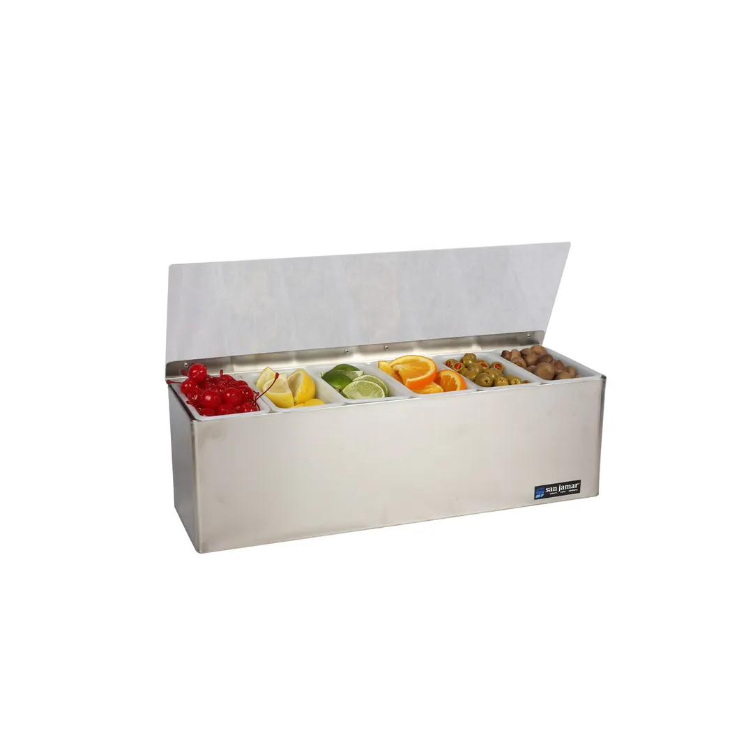 Carlisle B6186L EZ-Chill™ Garnish Center, 18"W x 5-3/8"D x 5-7/8"H, 6 Compartments, Stainless Steel