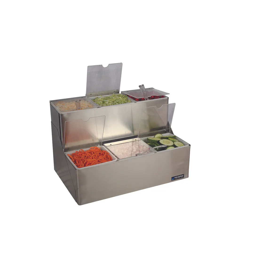 Carlisle B6706INL 2‑Tier Condiment Center 18"W×12"D×12‑5/8"H, Silver 22‑Gauge Steel Six 1‑Qt Inserts
