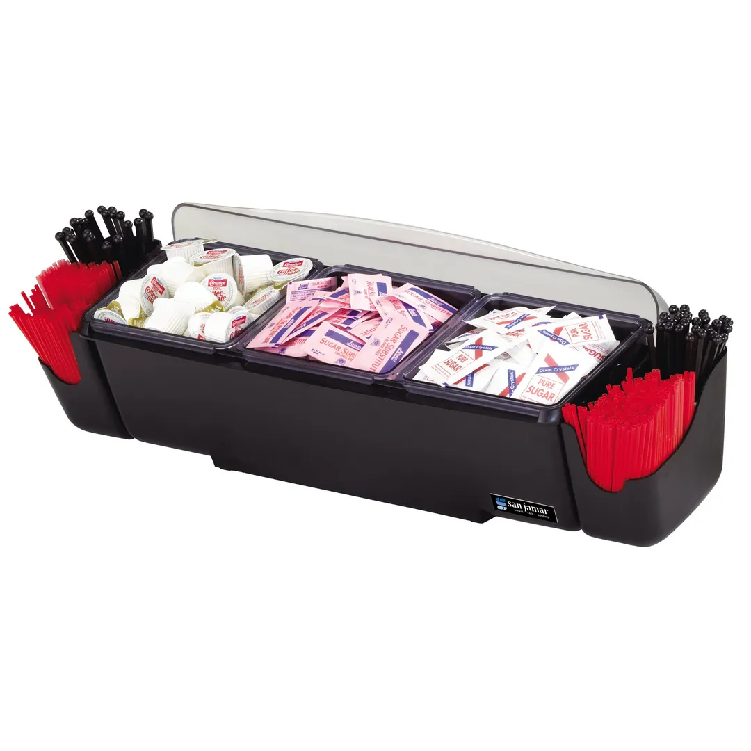 Carlisle BD4003 San Jamar The Dome Condiment Center, 22"L x 7-1/2"W x 8-1/2"H, 3 x 2qt Trays, Black Polycarbonate