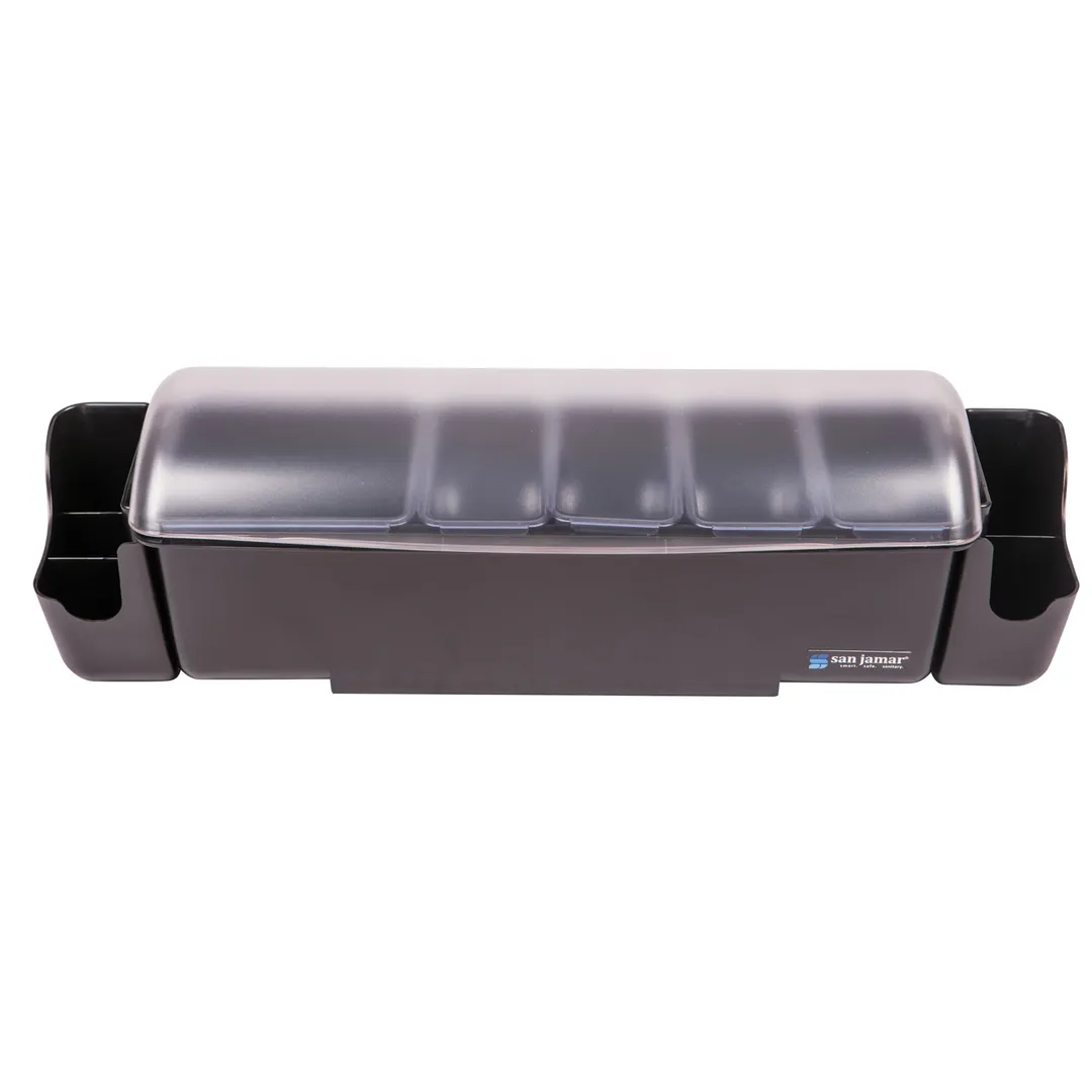 Carlisle BD4005S The Dome® Garnish Center, 22"L x 7-1/2"W x 8-1/2"H, Black, 2‑qt Tray & 4 1‑pt Trays