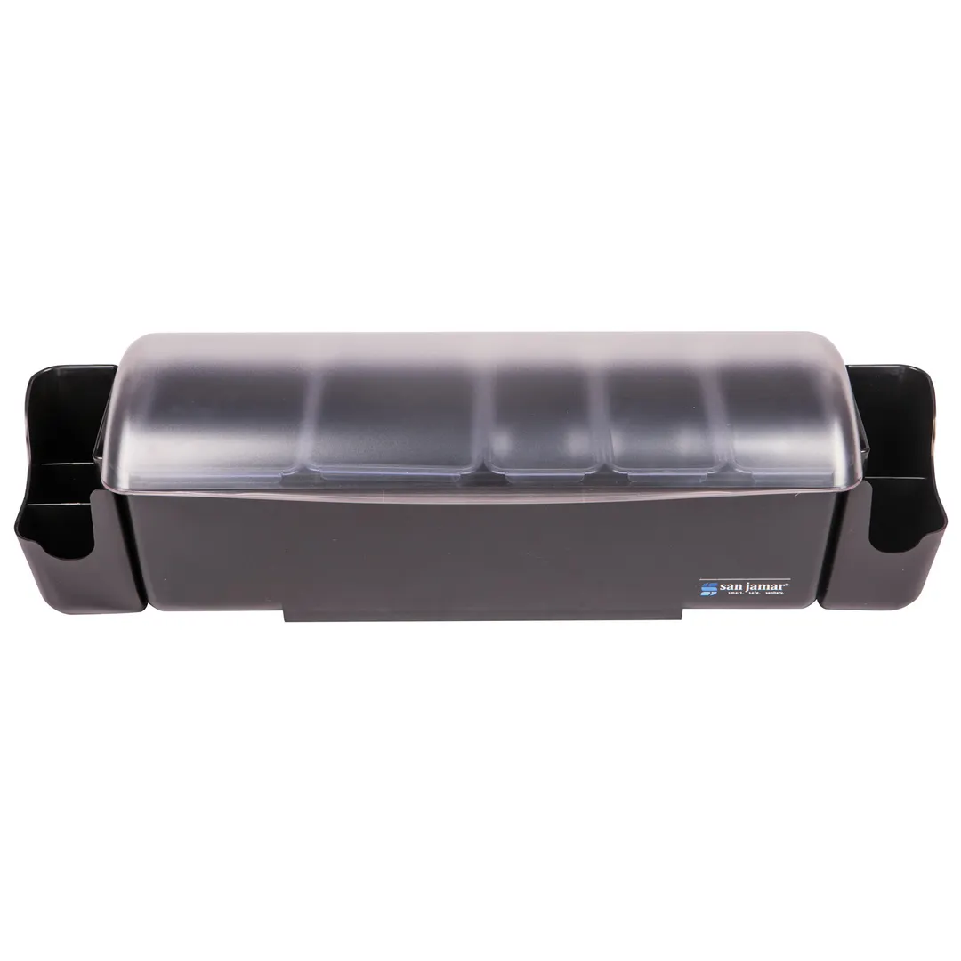 Carlisle BD4023S The Dome Garnish Center, 22"L x 7.5"W x 8.5"H, 7 Compartments, Black Polycarbonate