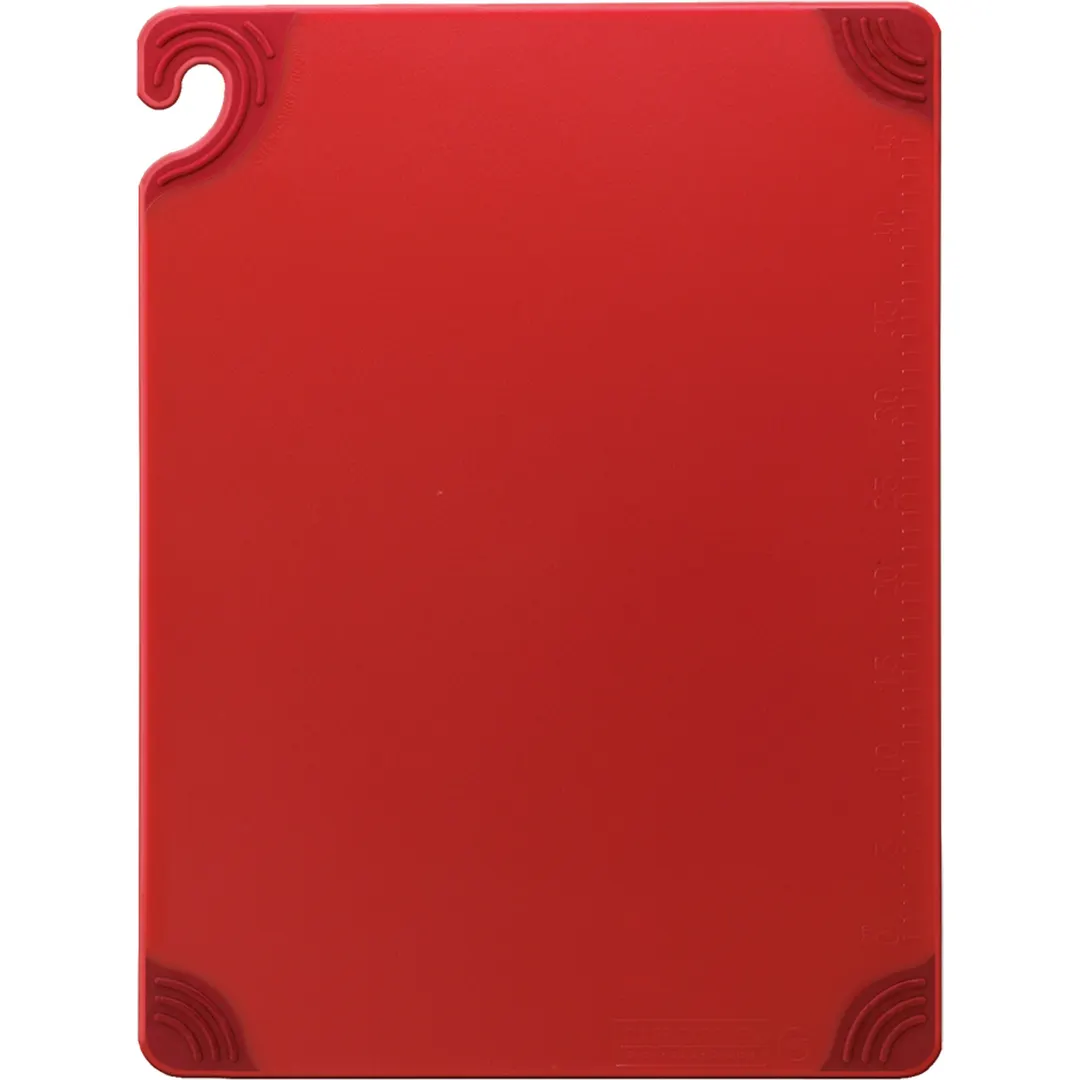 Carlisle CBG182412RD Saf‑T‑Grip Cutting Board, 18" x 24" x 1/2", Red, NSF, Anti‑Slip, Food Hook