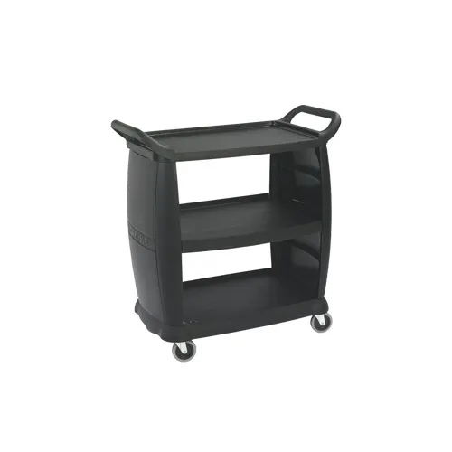 Carlisle CC203603 3 Shelf Black Utility / Bus Cart w/ 300 lb. Capacity - 36"L x 18"W