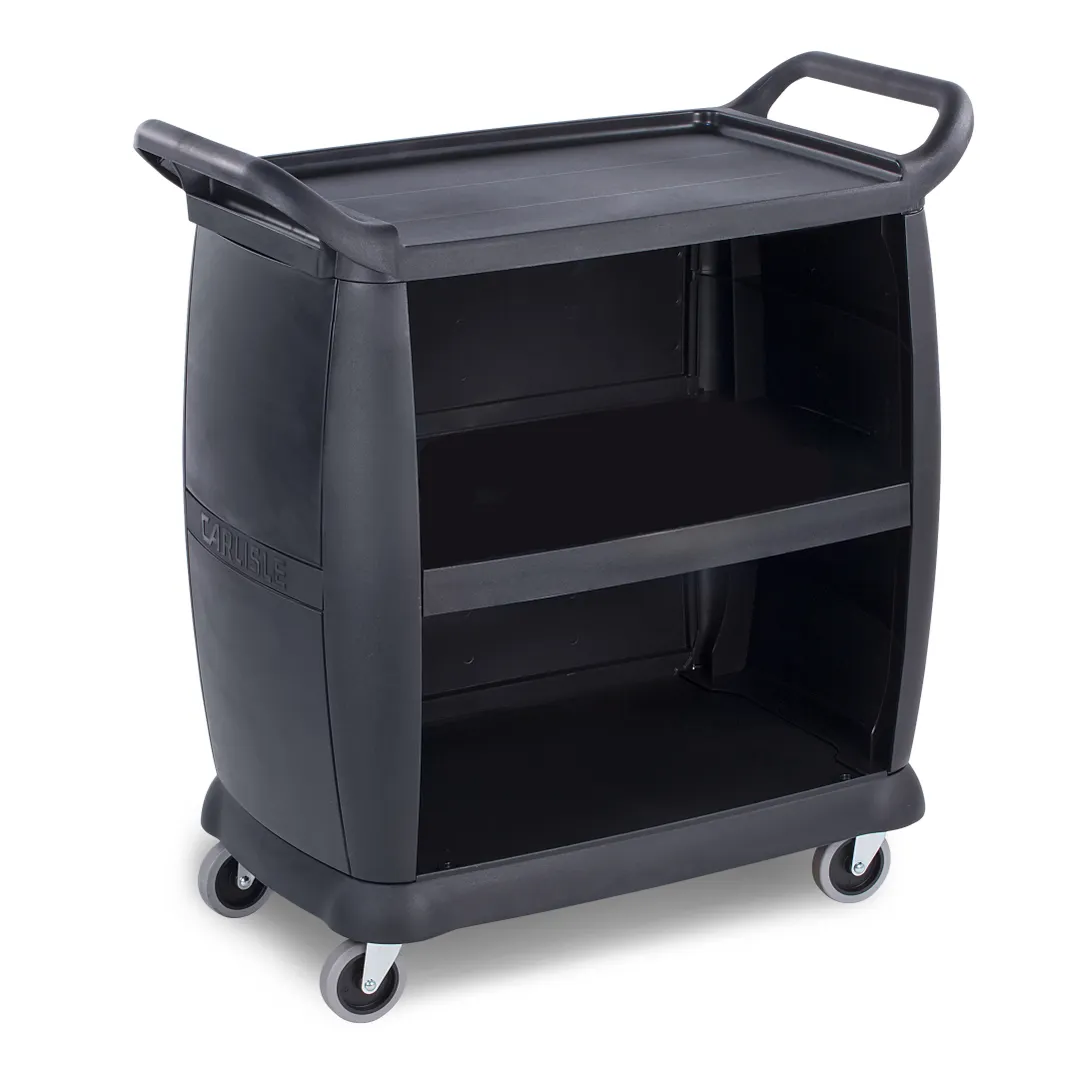 Carlisle CC2036P03 3 Shelf Black Small Bussing Cart w/Panels - 18" x 36.25" x 38"