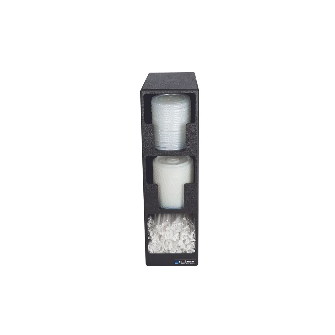 Carlisle L2202 EZ-Fit Lid/Straw Tower, 5-1/2" x 13" x 18-3/4", Black Polystyrene, 2 Lid Compartments